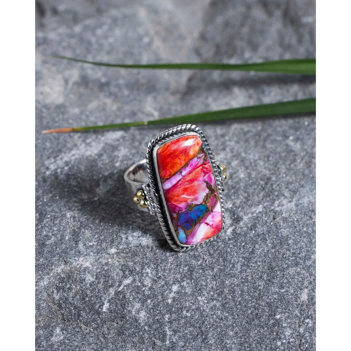 Sterling Silver Pink Oyster Mojave with Gold Accented Ring sold by Zulily