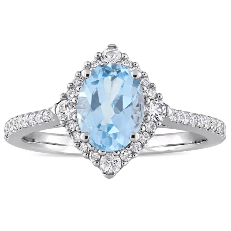 Miadora 10k White Gold Sky-Blue Topaz White Sapphire 1/4ct TDW Diamond Ring sold by Zulily