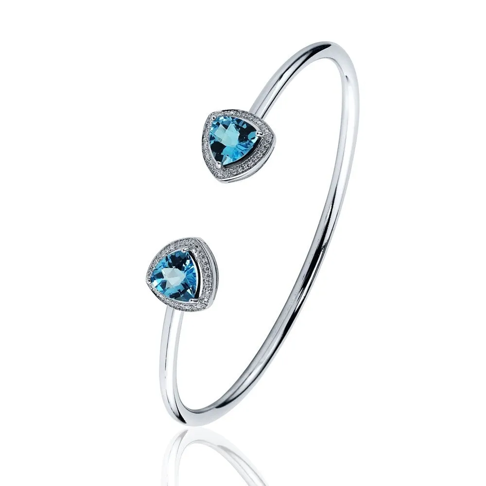 Auriya 4ct Trillion-Cut Swiss Blue Topaz Gold over Silver Bangle Bracelet with Diamond Accents sold by Zulily product image thumbnail 4