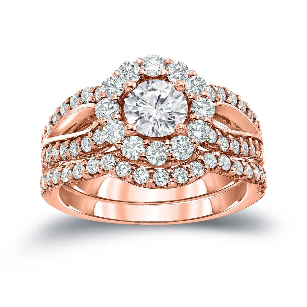 Auriya 14k Gold Round 2 1/3ct TDW Certified Diamond Halo Engagement Ring Set sold by Zulily product image thumbnail 4