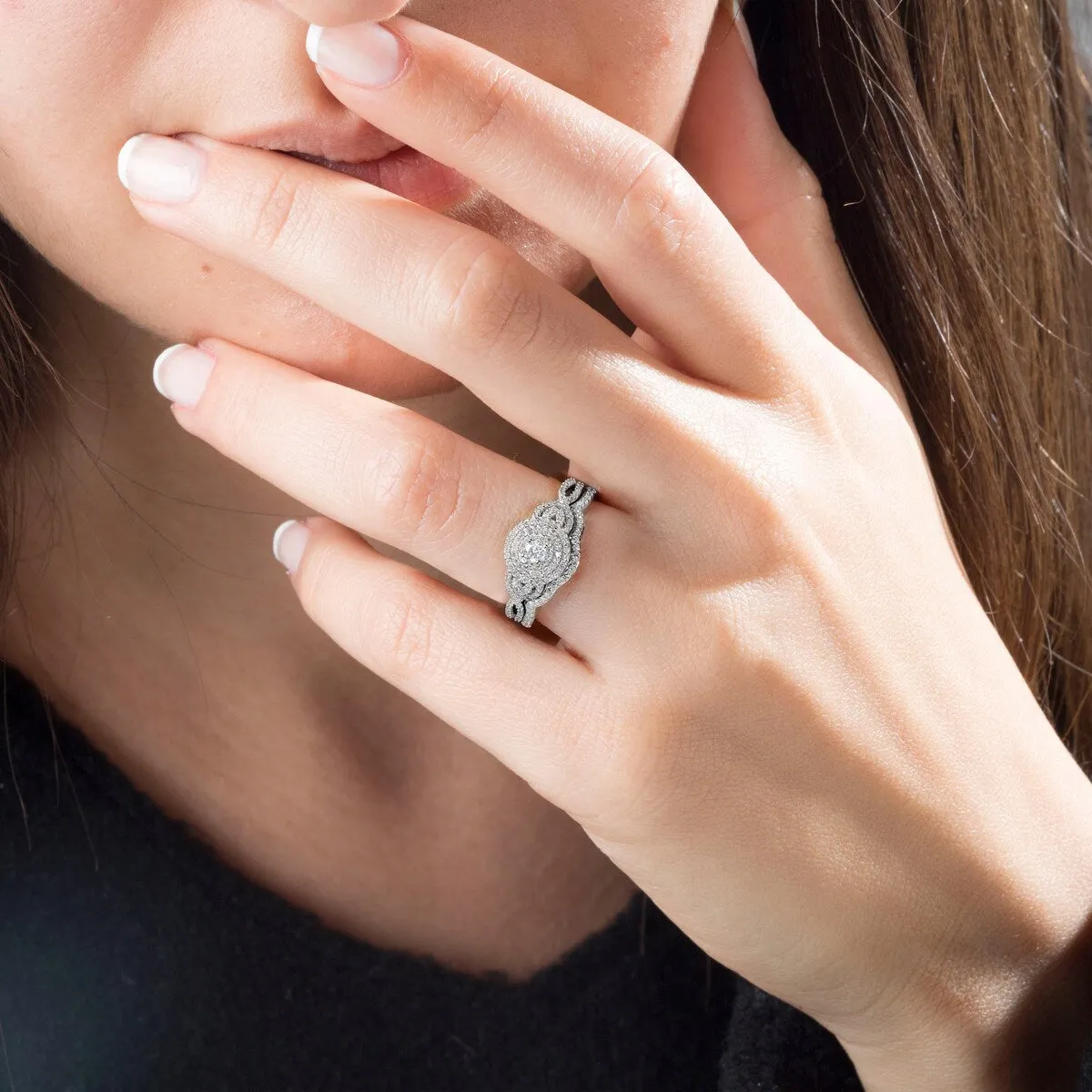 De Couer 10k Gold 1/2ct TDW Diamond Halo Birdal Ring sold by Zulily product image thumbnail 2