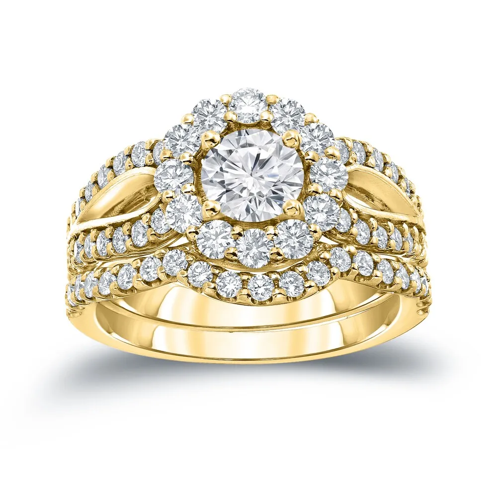 Auriya 14k Gold Round 2 1/3ct TDW Certified Diamond Halo Engagement Ring Set sold by Zulily product image thumbnail 3