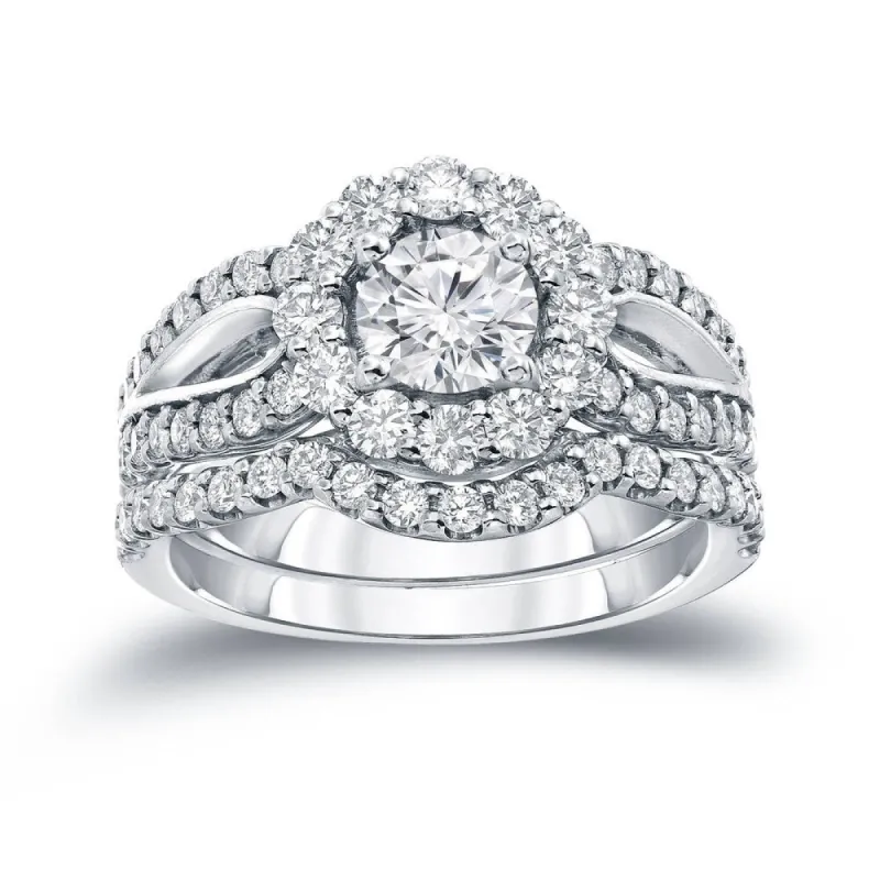 Auriya 14k Gold Round 2 1/3ct TDW Certified Diamond Halo Engagement Ring Set sold by Zulily