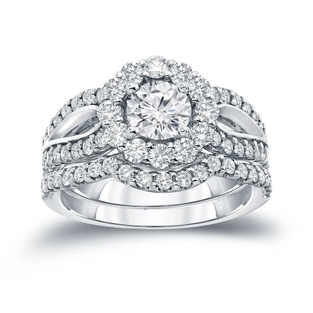 Auriya 14k Gold Round 2 1/3ct TDW Certified Diamond Halo Engagement Ring Set sold by Zulily