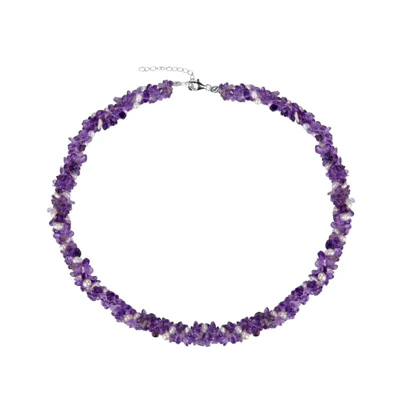 Sterling Silver with Natural Amethyst and Pearl Strand Necklace sold by Zulily
