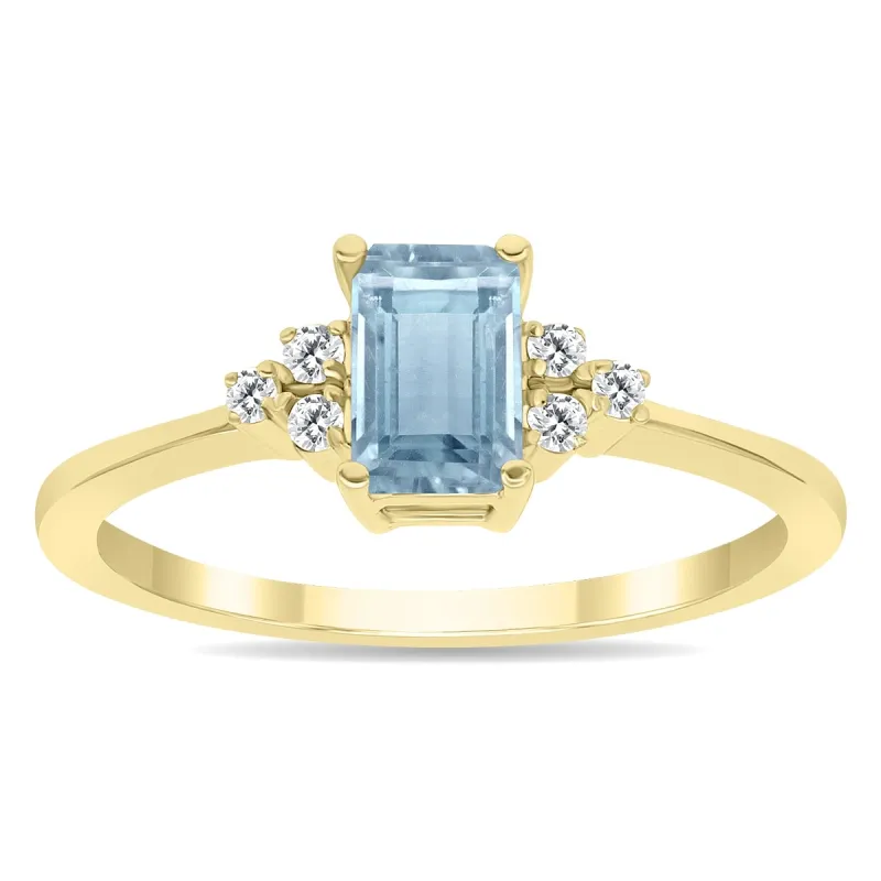 Aquamarine and Diamond Regal Ring in 10k Yellow Gold sold by Zulily
