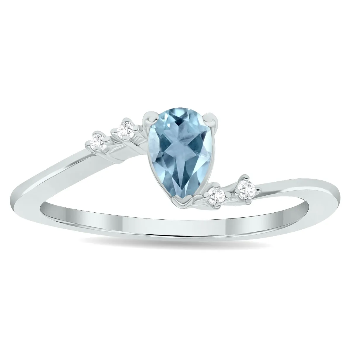 Women's Aquamarine and Diamond Wave Ring in 10K White Gold sold by Zulily