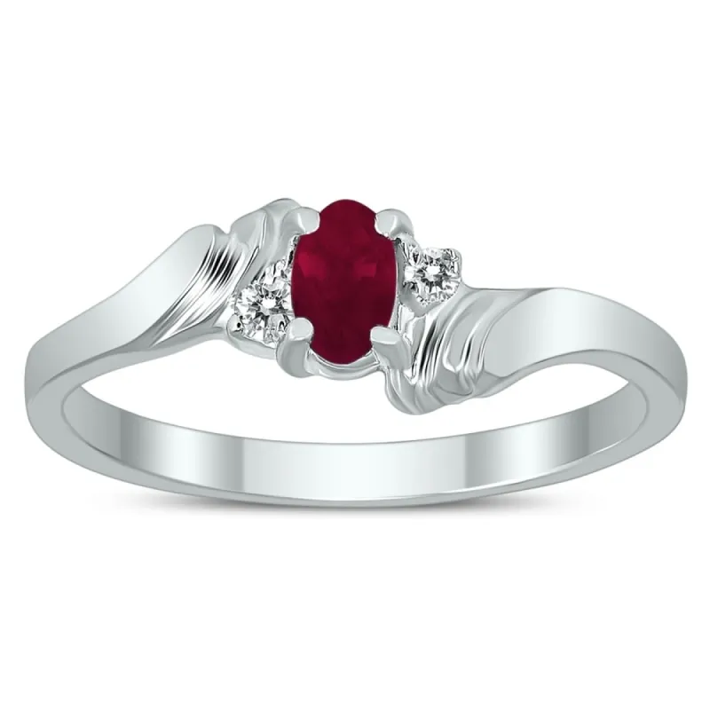 5X3MM Ruby and Diamond Wave Ring in 10K White Gold sold by Zulily