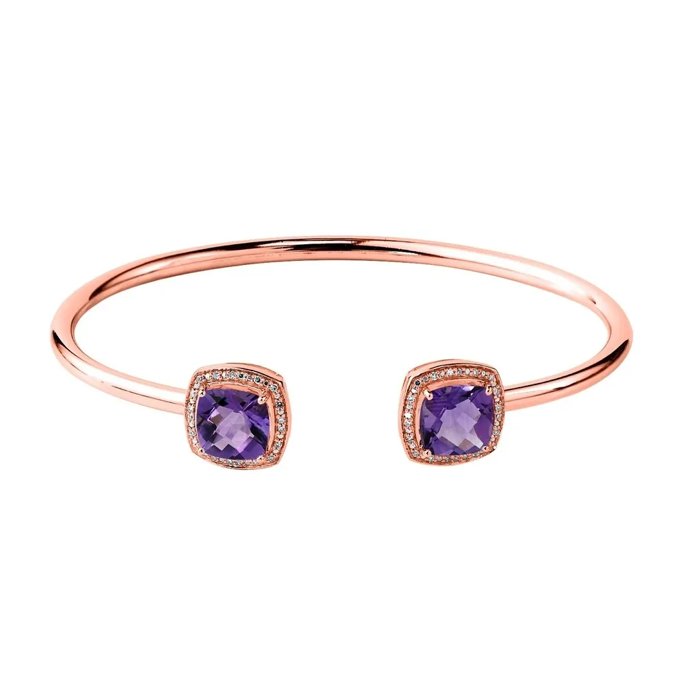 Auriya 4ct Cushion Purple Amethyst Gold over Silver Bangle Bracelet with Diamond Accents sold by Zulily product image thumbnail 3