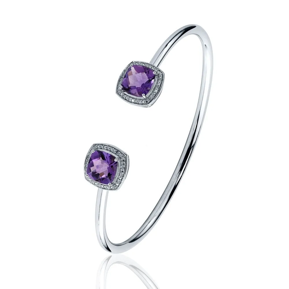 Auriya 4ct Cushion Purple Amethyst Gold over Silver Bangle Bracelet with Diamond Accents sold by Zulily product image thumbnail 4