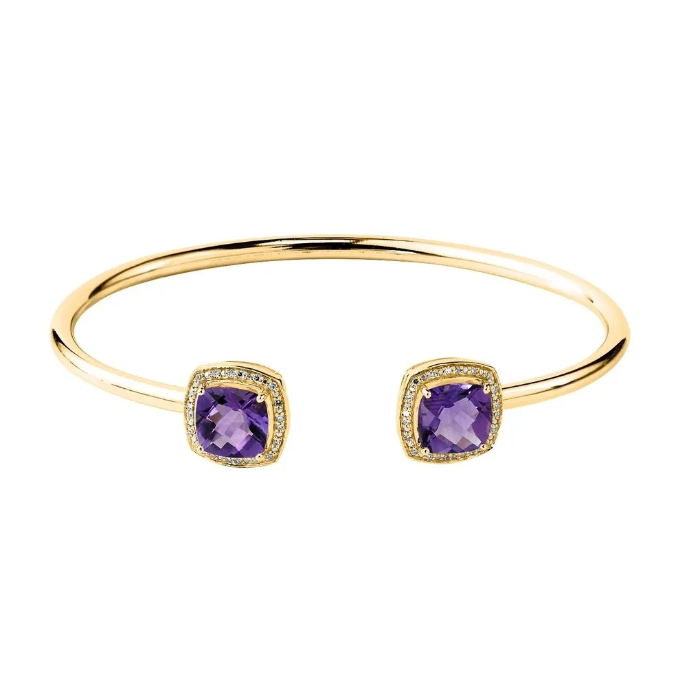 Auriya 4ct Cushion Purple Amethyst Gold over Silver Bangle Bracelet with Diamond Accents sold by Zulily product image thumbnail 2