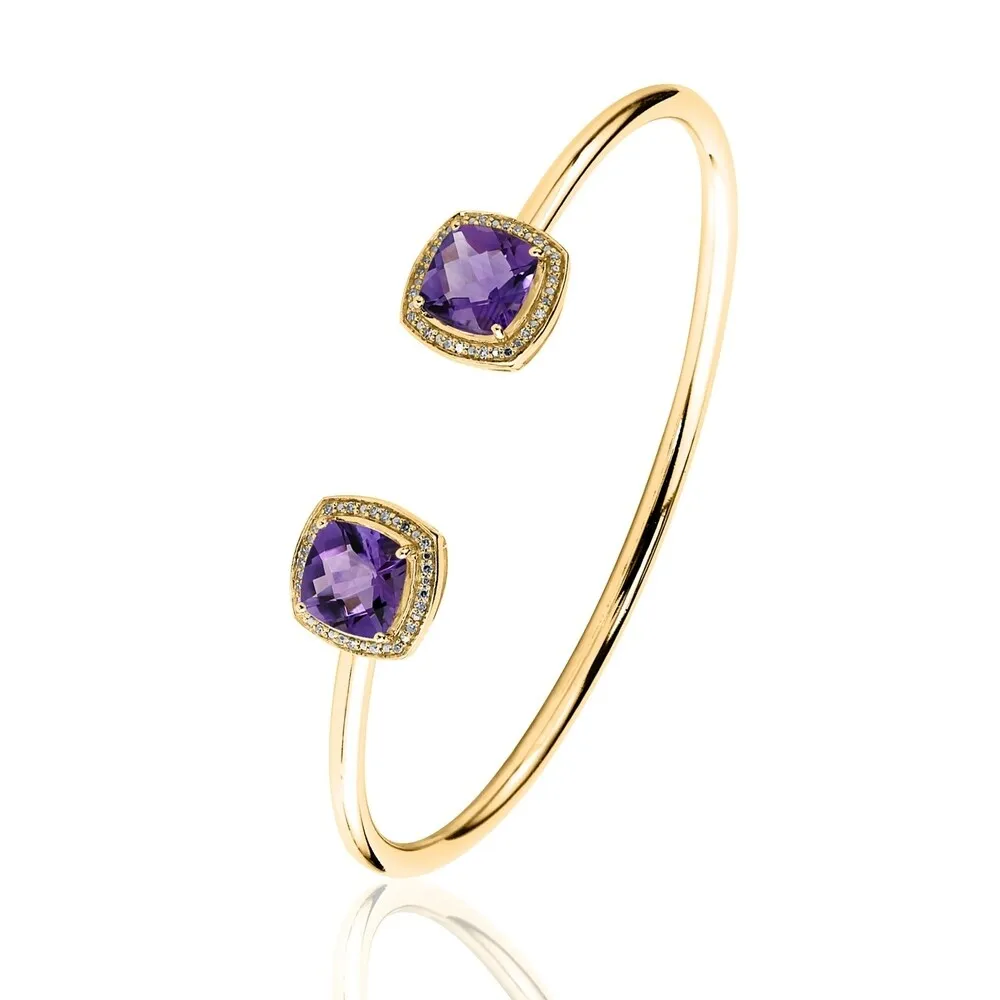 Auriya 4ct Cushion Purple Amethyst Gold over Silver Bangle Bracelet with Diamond Accents sold by Zulily product image thumbnail 5
