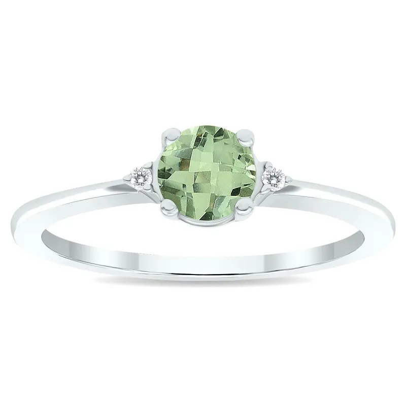 Women's Green Amethyst and Diamond Classic Band in 10K White Gold sold by Zulily