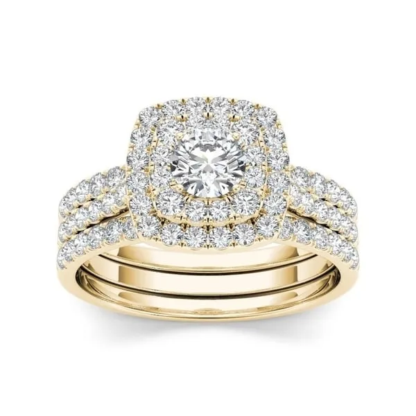 De Couer IGI Certified 10k Yellow Gold 1 1/2 ct TDW Diamond Halo Engagement Ring Set sold by Zulily product image thumbnail 4