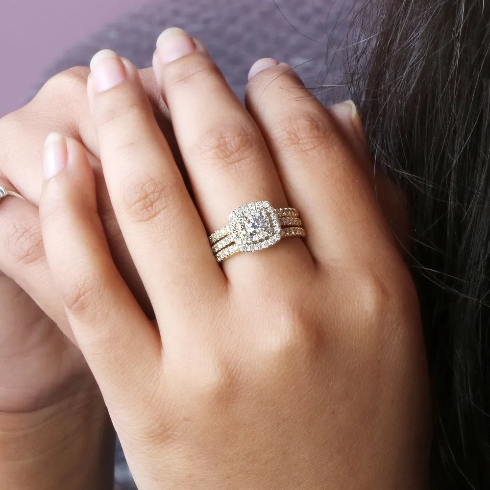 De Couer IGI Certified 10k Yellow Gold 1 1/2 ct TDW Diamond Halo Engagement Ring Set sold by Zulily product image thumbnail 3