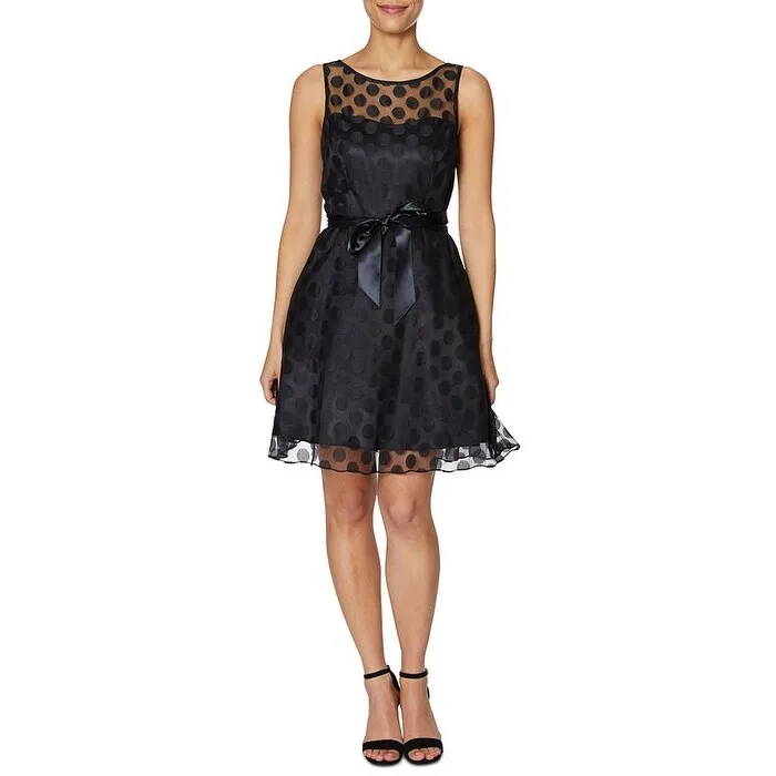 Betsey Johnson Girl's Belted Polka Dot Sleeveless Illusion Neckline Above the Knee Fit Flare Party Dress Black Size 0 sold by Zulily