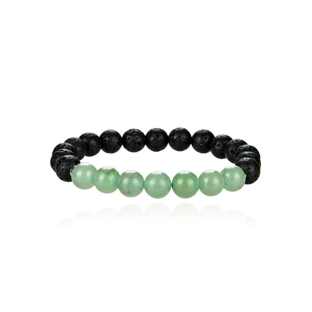 Sterling Silver with 8MM Lava Bead & Green Aventurine Stretch Bracelet sold by Zulily