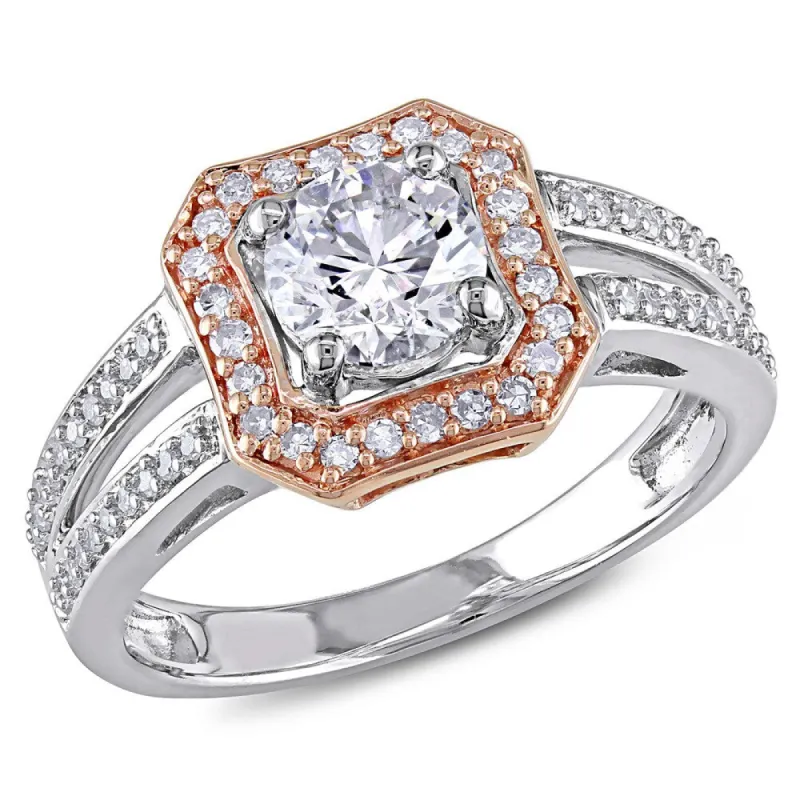 Miadora 14k Rose/White Gold 1ct TDW Diamond Halo Ring sold by Zulily