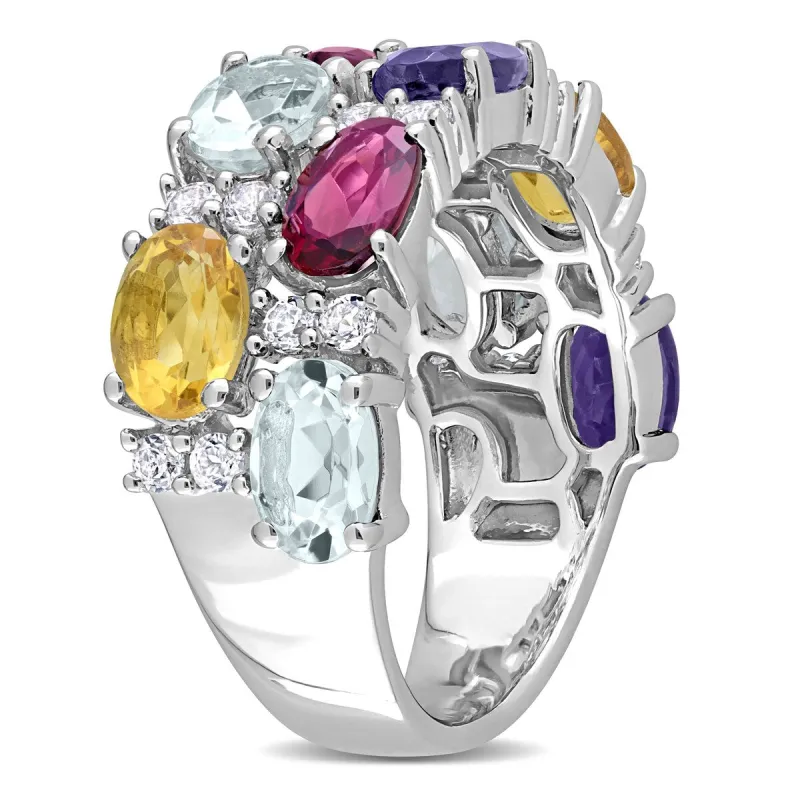 Miadora Aquamarine, Rhodolite, Citrine, Iolite & White Topaz Mosaic Ring in Sterling Silver sold by Zulily