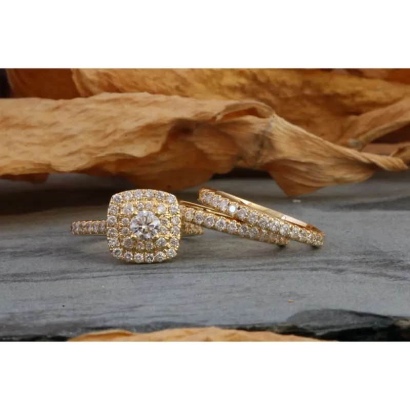 De Couer IGI Certified 10k Yellow Gold 1 1/2 ct TDW Diamond Halo Engagement Ring Set sold by Zulily