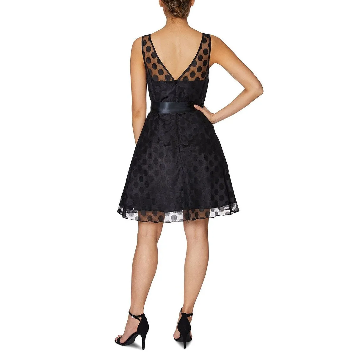 Betsey Johnson Girl's Belted Polka Dot Sleeveless Illusion Neckline Above the Knee Fit Flare Party Dress Black Size 0 sold by Zulily product image thumbnail 2