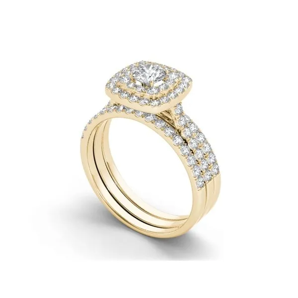 De Couer IGI Certified 10k Yellow Gold 1 1/2 ct TDW Diamond Halo Engagement Ring Set sold by Zulily product image thumbnail 5