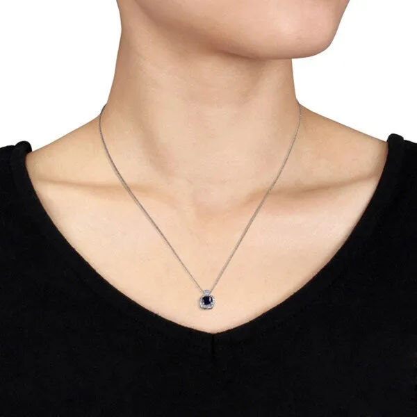 Miadora 10k White Gold Sapphire and 1/10ct TDW Diamond Square Halo Necklace - Blue sold by Zulily product image thumbnail 3