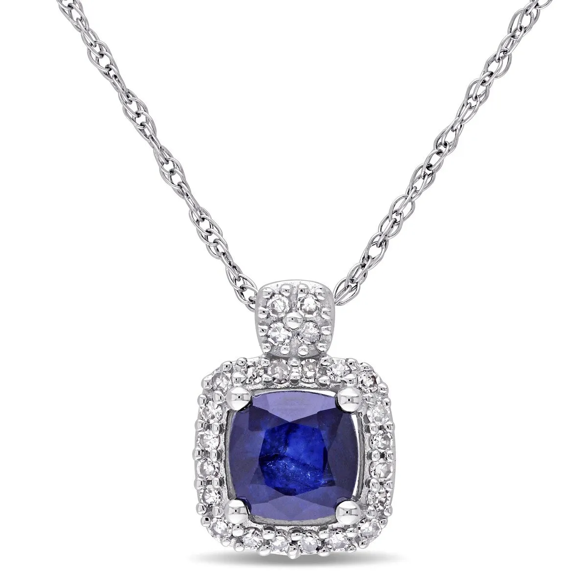 Miadora 10k White Gold Sapphire and 1/10ct TDW Diamond Square Halo Necklace - Blue sold by Zulily product image thumbnail 5
