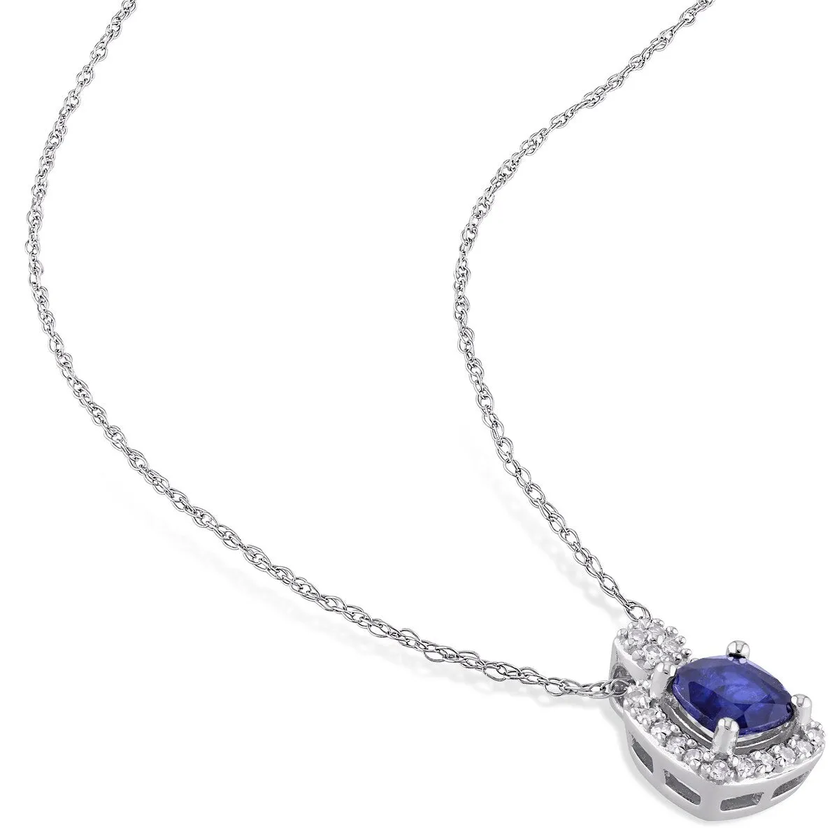 Miadora 10k White Gold Sapphire and 1/10ct TDW Diamond Square Halo Necklace - Blue sold by Zulily product image thumbnail 4