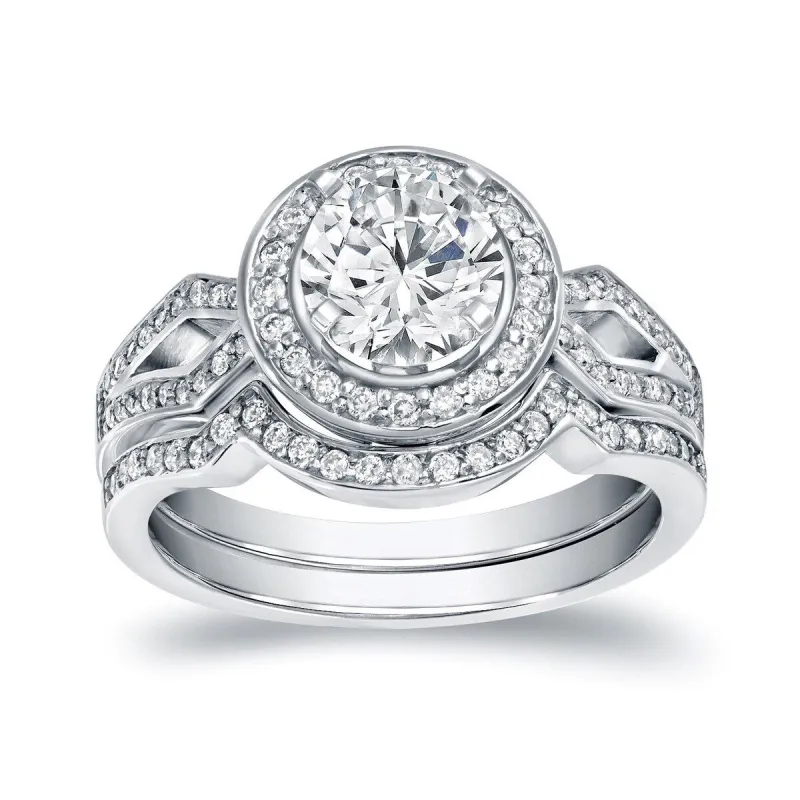 Auriya 14k Gold 1 2/5ctw Modern Split-shank Diamond Halo Engagement Ring Set sold by Zulily