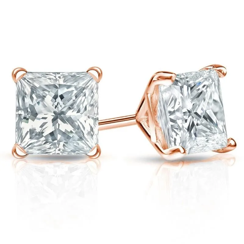 Auriya 14-karat Gold Lab Grown 5.00 carat TDW Princess Diamond Stud Earrings 4-Prong Martini Push-back sold by Zulily product image thumbnail 5