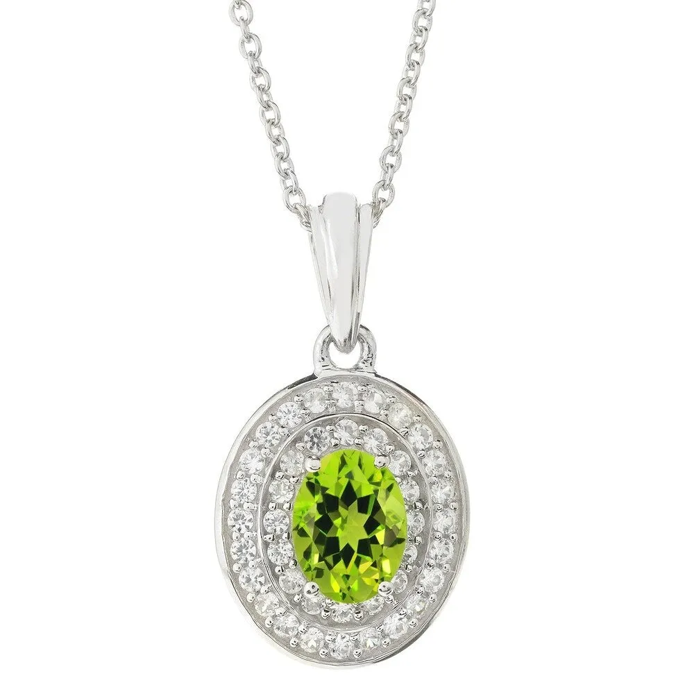 Sterling Silver with Natural Peridot and White Topaz Halo Oval-Cut Pendant with 18"Chain sold by Zulily