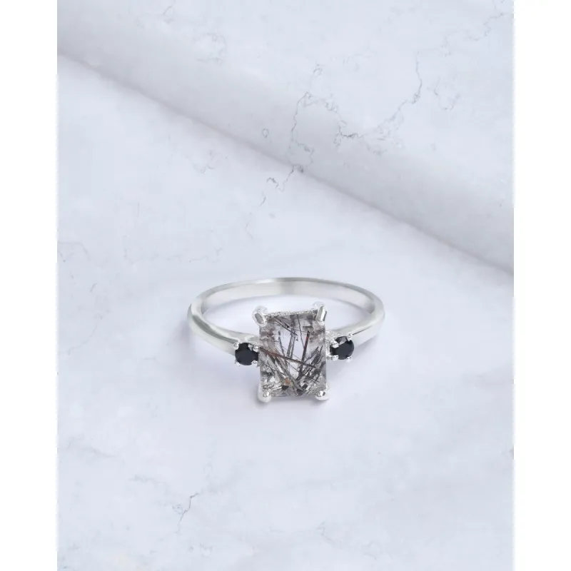 Black Rutilated Quartz Silver Ring sold by Zulily