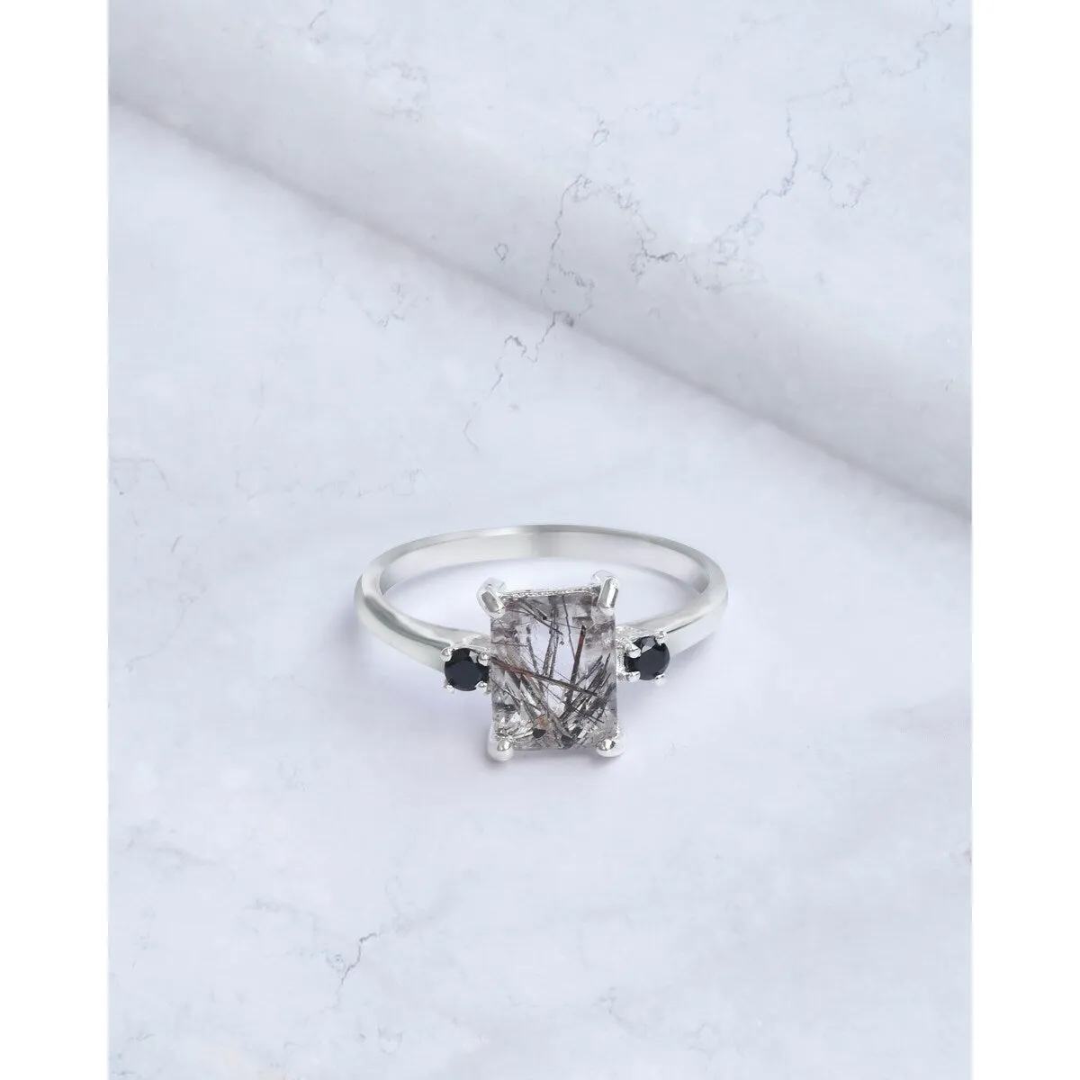 Black Rutilated Quartz Silver Ring sold by Zulily