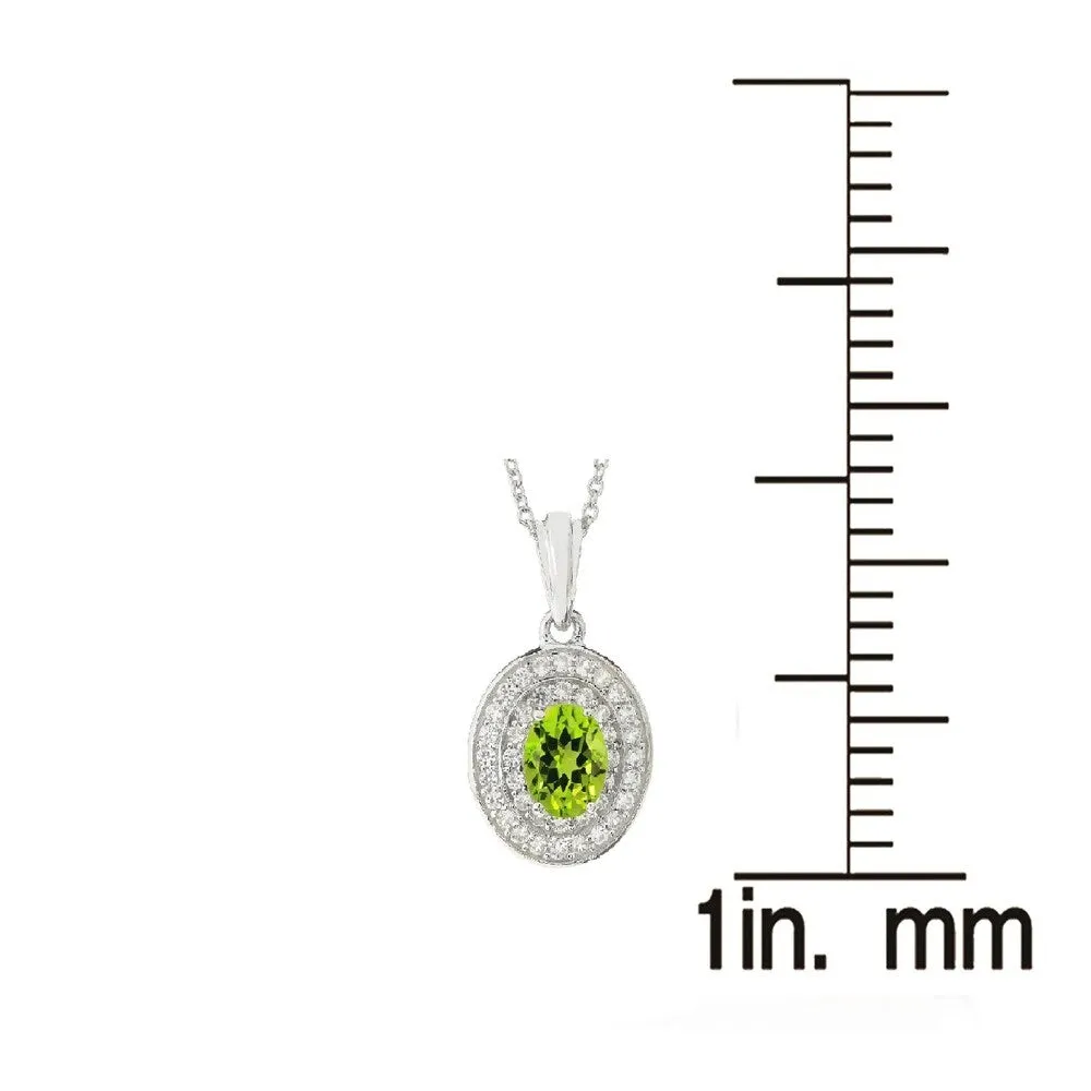 Sterling Silver with Natural Peridot and White Topaz Halo Oval-Cut Pendant with 18"Chain sold by Zulily product image thumbnail 3