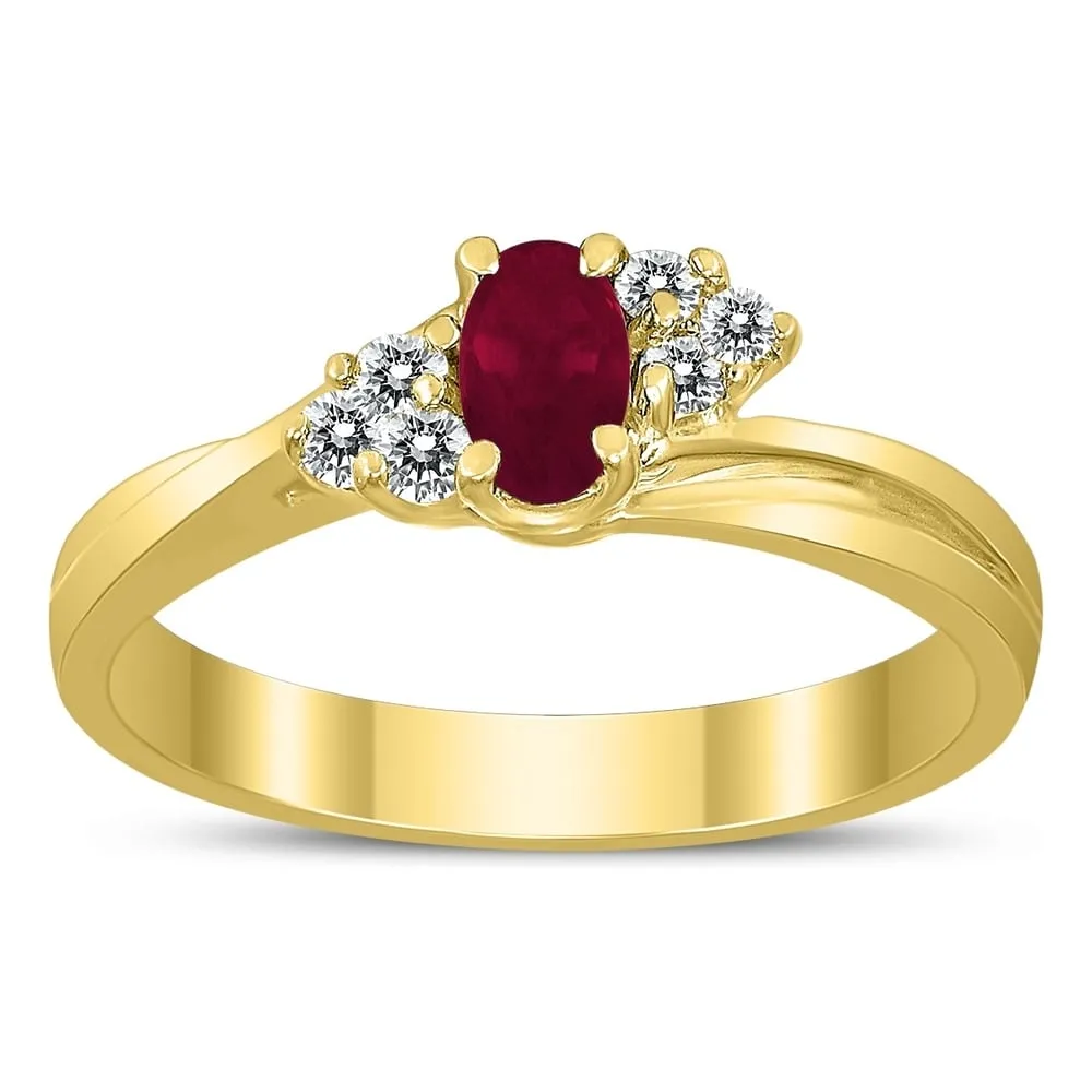 5X3MM Ruby and Diamond Twist Ring in 10K Yellow Gold sold by Zulily