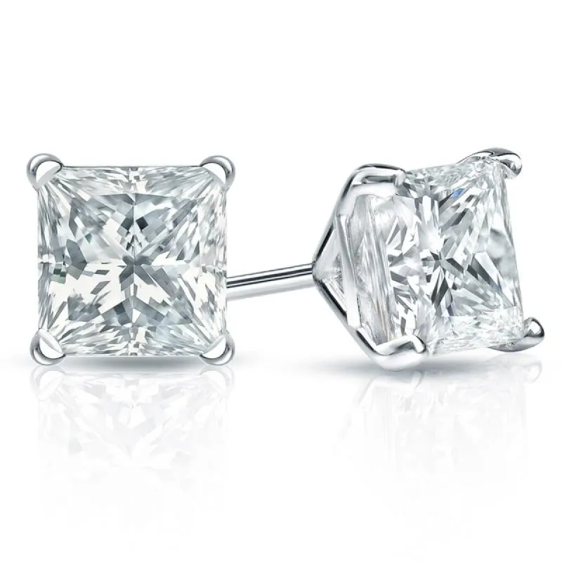 Auriya 18-karat Gold Lab Grown 2.00 carat TDW Princess Diamond Stud Earrings 4-Prong Martini Push-back made by Zulily