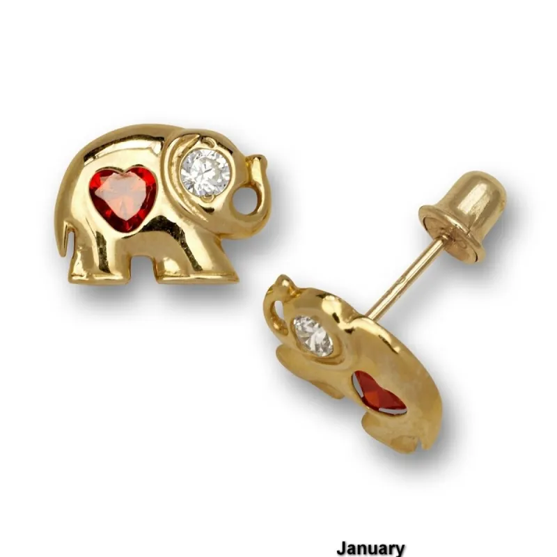 14K Yellow Gold Cubic Zircornia Lucky Elephant Birthstone Screw-back Stud Earrings (12 colors) (8mmx7mm) sold by Zulily