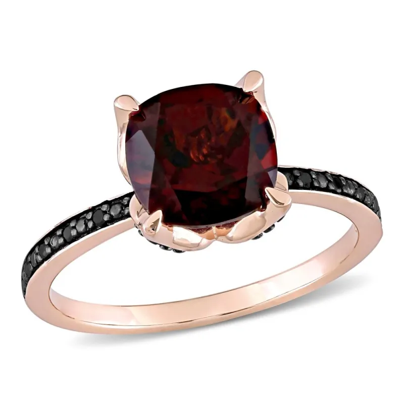 Miadora 10k Rose Gold Cushion-Cut Garnet and Black Diamond Ring sold by Zulily