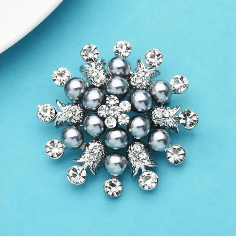Don't AsK Elegant Grey Pearl and Crystal Snowflake Brooch Pin sold by Zulily