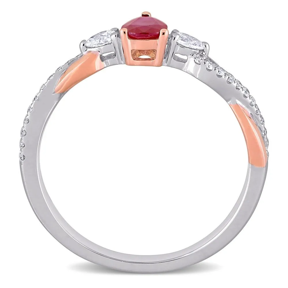Miadora 2-Tone 14k White and Rose Gold Ruby and Diamond Infinity Engagement Ring sold by Zulily product image thumbnail 3