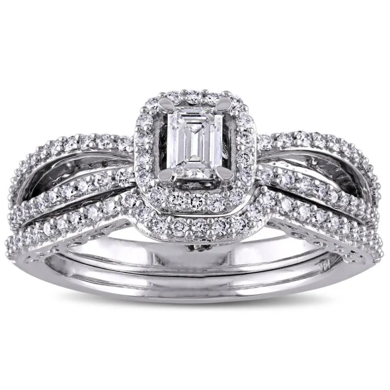 3/4ct TDW Blue and White Diamond Halo Split Shank Bridal Set in 14k White Gold by The Miadora Signature Collection sold by Zulily