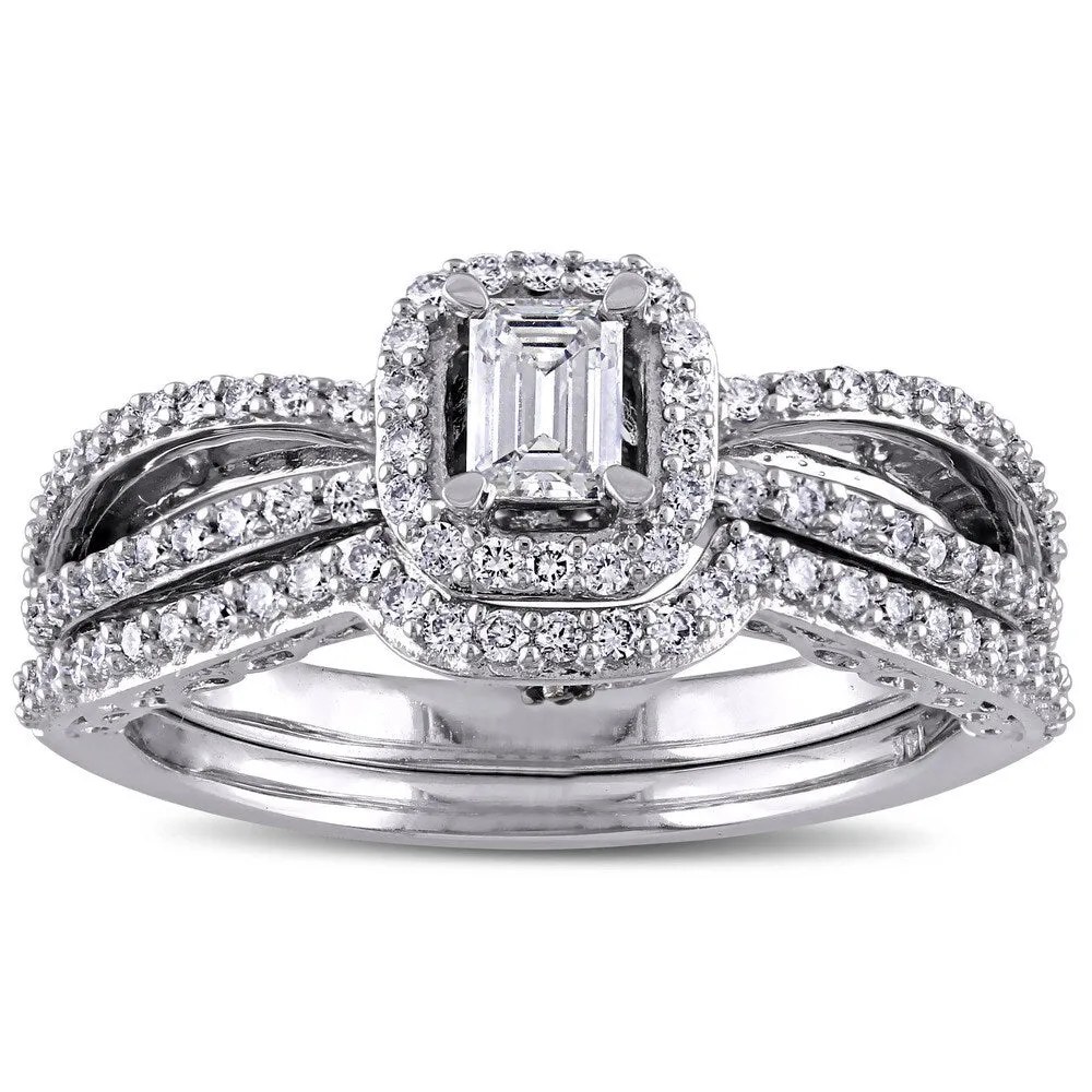 3/4ct TDW Blue and White Diamond Halo Split Shank Bridal Set in 14k White Gold by The Miadora Signature Collection sold by Zulily