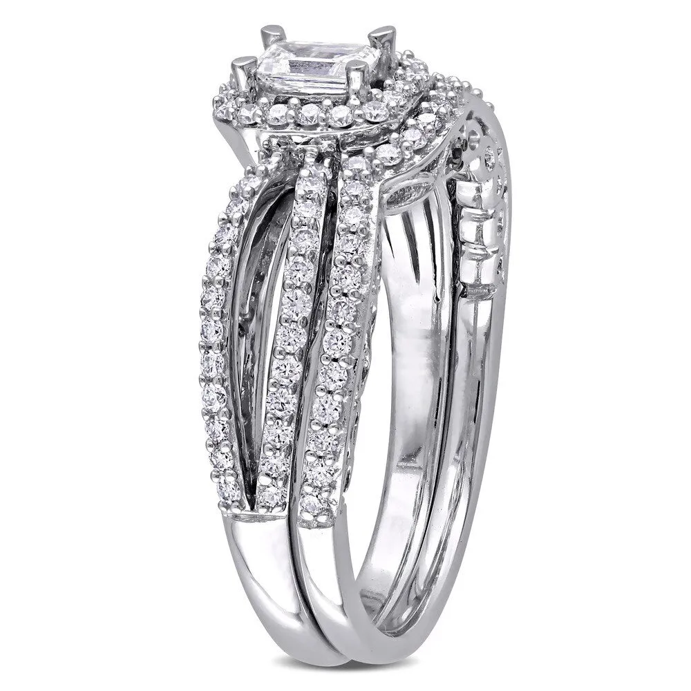 3/4ct TDW Blue and White Diamond Halo Split Shank Bridal Set in 14k White Gold by The Miadora Signature Collection sold by Zulily product image thumbnail 2