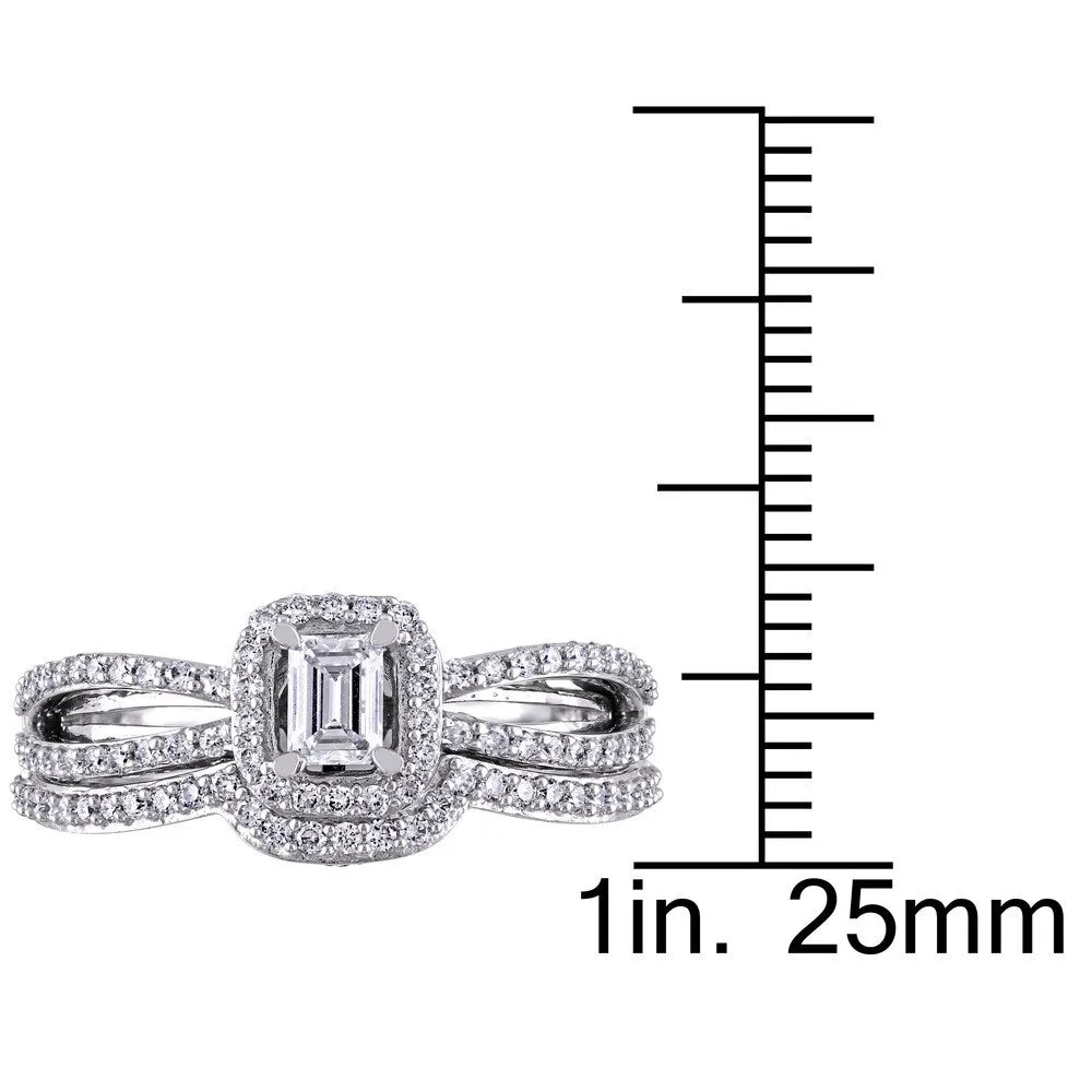 3/4ct TDW Blue and White Diamond Halo Split Shank Bridal Set in 14k White Gold by The Miadora Signature Collection sold by Zulily product image thumbnail 3