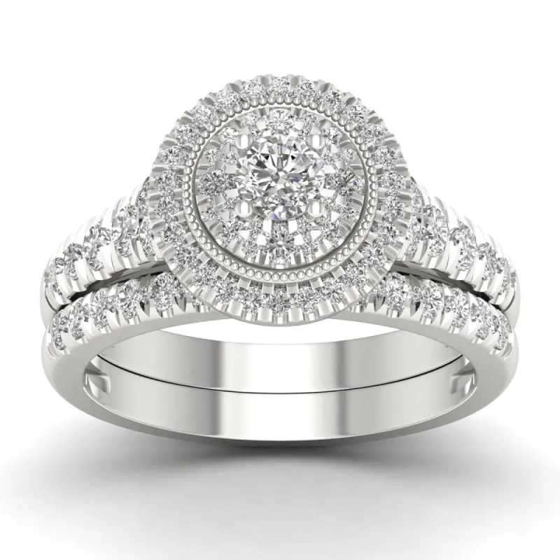 De Couer 14k White Gold 1ct TDW Diamond Halo Bridal Set sold by Zulily