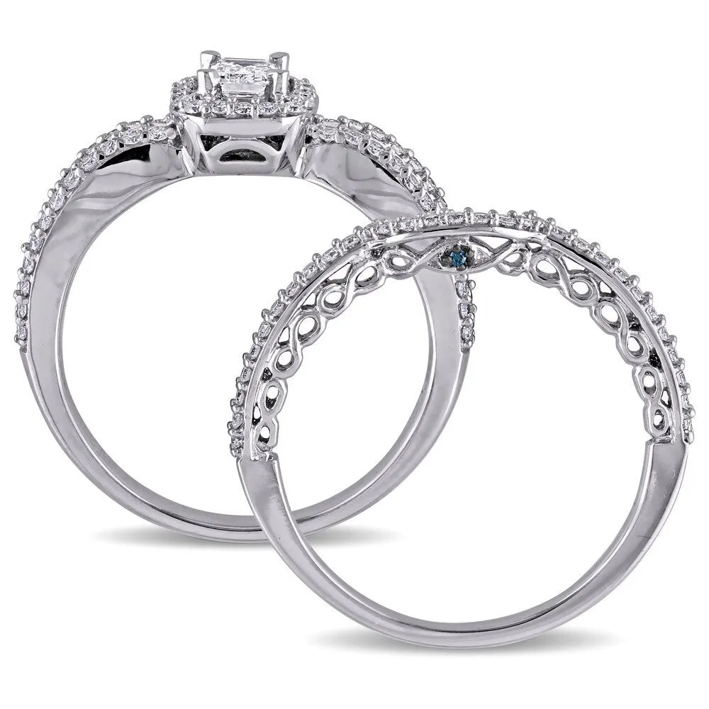 3/4ct TDW Blue and White Diamond Halo Split Shank Bridal Set in 14k White Gold by The Miadora Signature Collection sold by Zulily product image thumbnail 5