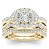 De Couer 14k Yellow Gold 1 1/4ct TDW Diamond Halo Engagement Ring Set with One Band sold by Zulily