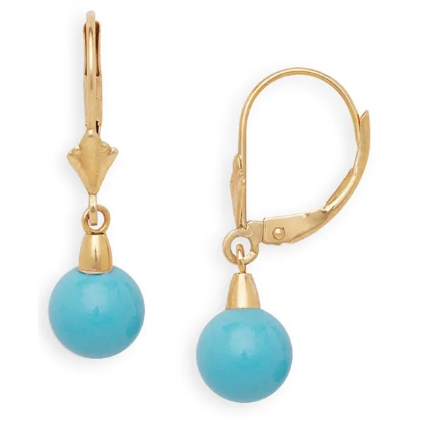 Curata 14k Yellow Gold Turquoise, Onyx or Coral Ball Leverback Earrings sold by Zulily product image thumbnail 2