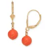 Curata 14k Yellow Gold Turquoise, Onyx or Coral Ball Leverback Earrings sold by Zulily